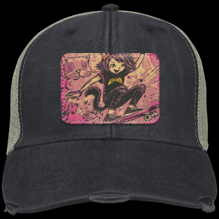OL102 Distressed Ollie Cap - Patch - Skate Cat Girl by RADKAT
