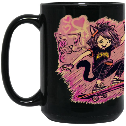 RADKAT Skate Cat Girl - BM15OZ 15oz Black Mug