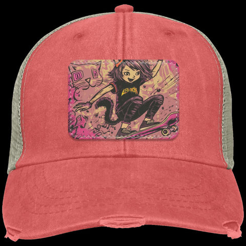OL102 Distressed Ollie Cap - Patch - Skate Cat Girl by RADKAT