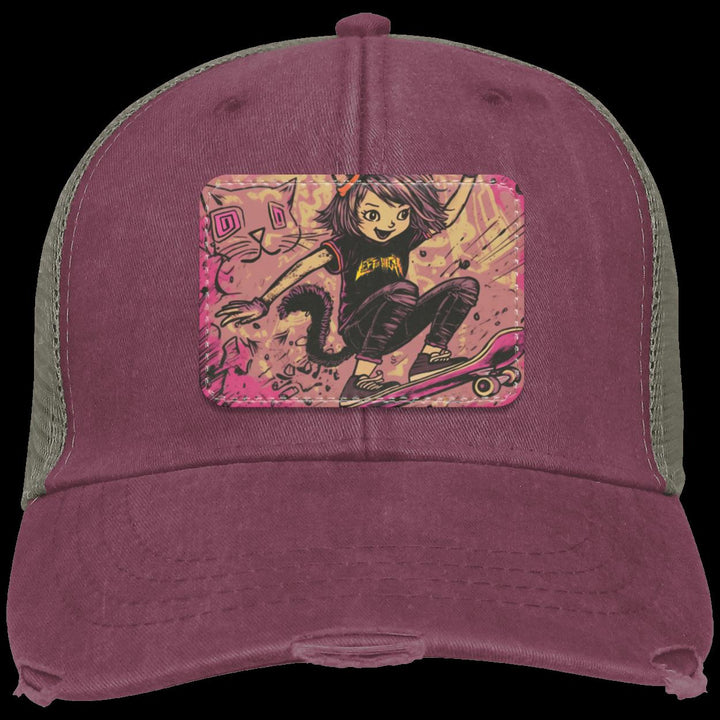 OL102 Distressed Ollie Cap - Patch - Skate Cat Girl by RADKAT